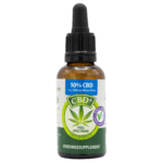 a bottle of cbd oil sitting on a white background.