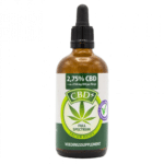 a bottle of cbd oil on a white background.