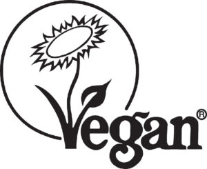 Black and white logo featuring a sunflower inside a circle above the word "Vegan" with a registered trademark symbol on Hemptouch - Comforting Cream Body Wash (250ml).