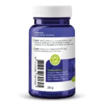 A blue bottle of Vitakruid Ashwagandha KSM-66® & Bioperine®, featuring a white cap, recycling symbol, and text in Dutch, containing 60 vegan capsules.