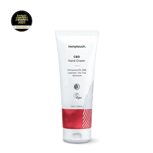 A 75ml tube of Hemptouch - CBD hand cream with hempseed oil, lavender, tea tree, and geranium is vegan and a 2023 Beauty Shortlist Awards winner.